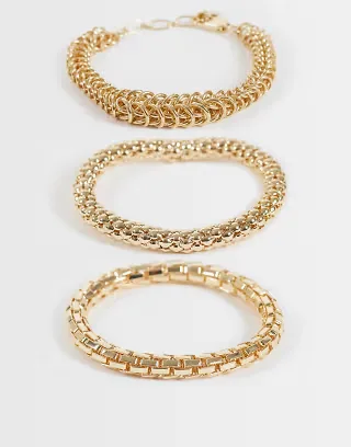 ASOS DESIGN multi-pack of bracelets with mixed chains in gold tone