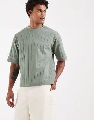 ASOS DESIGN oversized boxy T-shirt in green wide rib