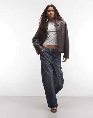 Reclaimed Vintage cropped reversible borg lined jacket with toggles
