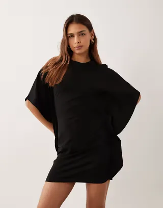 ASOS DESIGN cape style mini dress with tee collar neck in black