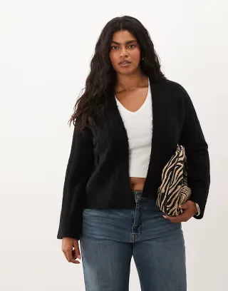 ASOS DESIGN Curve edge to edge cardigan in wide rib in black