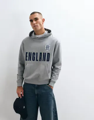 ASOS DESIGN relaxed hoodie with FA England three lions print in gray heather