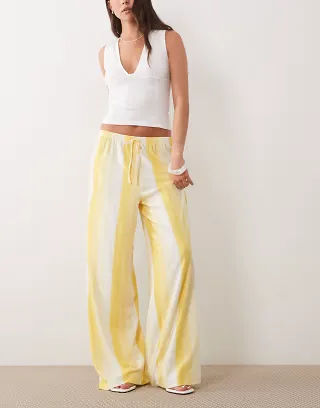 ASOS DESIGN wide leg texture pants in vertical yellow stripes - part of a set