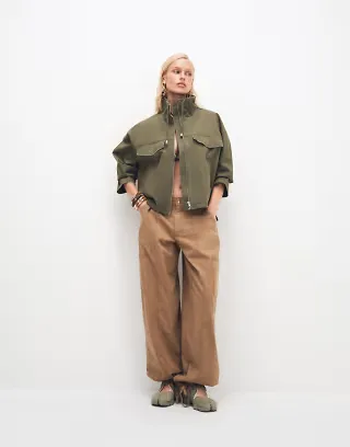 ASOS DESIGN casual pants with elastic hem in stone
