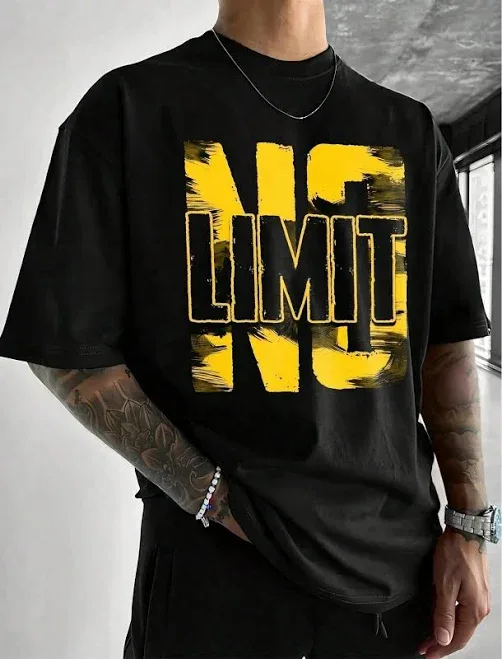 Men's Oversized Crew Neck Letter Graphic Print T-Shirt