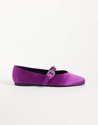 ASOS DESIGN Leah mary jane ballets in purple satin