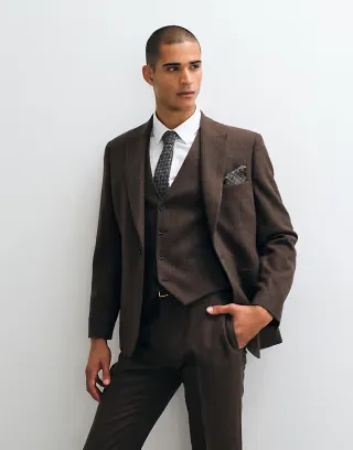 ASOS DESIGN slim herringbone suit jacket with wool in brown