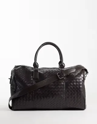 ASOS DESIGN embossed weave carryall bag in brown