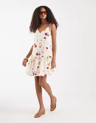 ONLY pleated mini dress in white floral