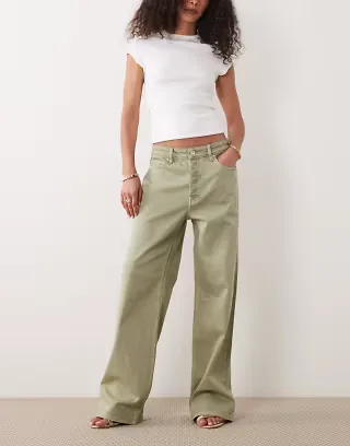 Good American vintage high waist wide leg jeans in sage green wash