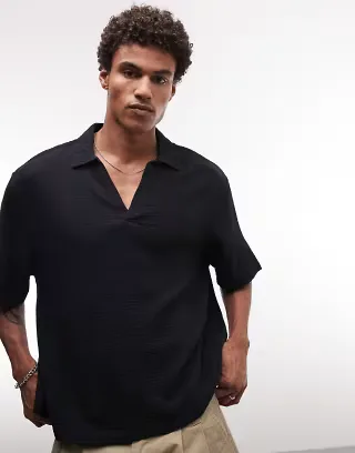 ASOS DESIGN boxy oversized overhead cheesecloth shirt in black