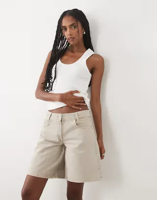ASOS DESIGN low rise bermuda shorts in taupe