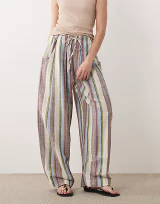 Free People chambers laid back pull on pants in ivory combo stripe