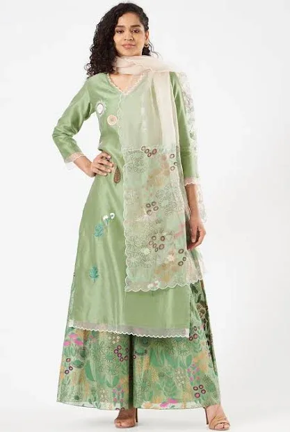 Pooja Singhal Women's Chanderi Embroidered Kurta Set