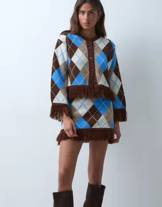 ASOS DESIGN jacquard fringed hem and sleeve cardigan and skirt