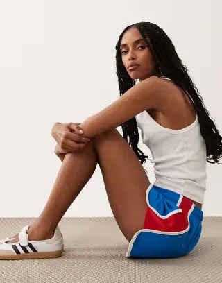 ASOS DESIGN tricot piping detail runner shorts in bright blue