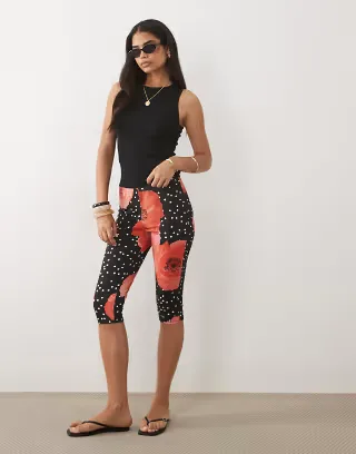 ASOS DESIGN jersey capri leggings in red floral print