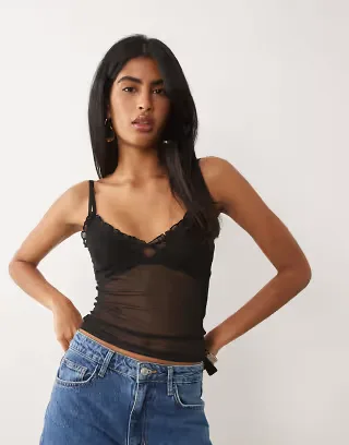 ASOS DESIGN sheer mesh cami top in black