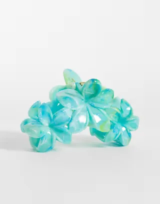 DesignB London triple flower hair claw in turquoise