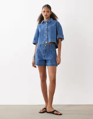 Denim boxy shirt set
