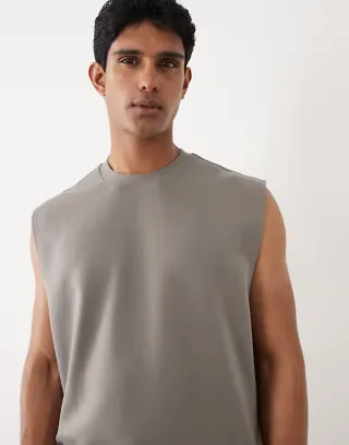 ASOS DESIGN luxe interlock oversized tank in charcoal