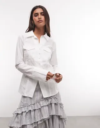 Weekday slim fit shirt with seam detail in white