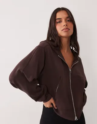 4505 ultra soft modal blend oversized zip up hoodie in chocolate