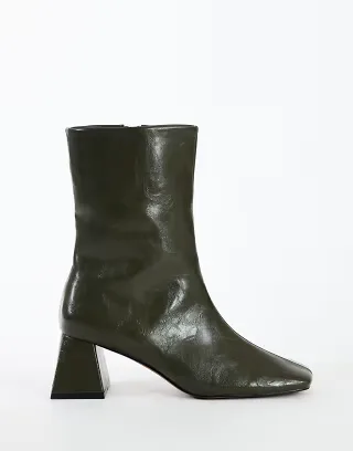 Topshop Kenton block heel ankle boot in khaki