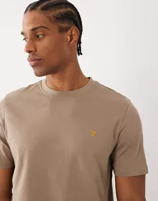 Farah Danny regular logo T-shirt in dark stone