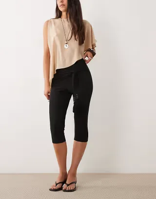 ASOS DESIGN slinky capris with beaded tassel detail in black