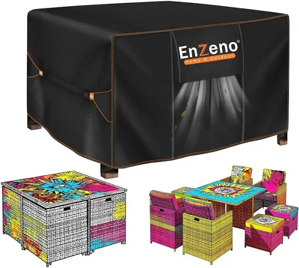 Enzeno Patio Furniture Set Cover Waterproof, Square Outdoor Table and Chair Set Covers, Heavy Duty Outside Weatherproof