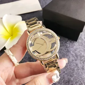 Fashion Brand Quartz Wristwatches for Women - Hollow Diamond Crystal Dial - Stainless Steel Band Stylis