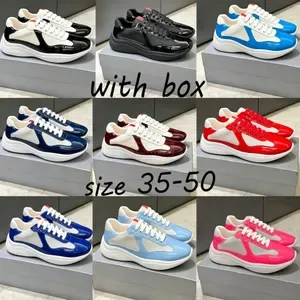 With Box 35 50 Designer American Cup Sneakers Mens Women Classic Casual Running Bright Leather Nylon Outdoor Trainers Fa