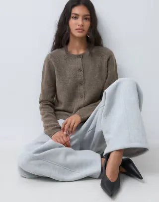 JDY crew neck cardigan with wool in light brown