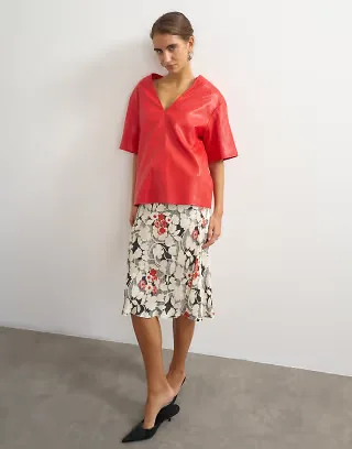 Topshop jacquard 90s length skirt in mono floral print