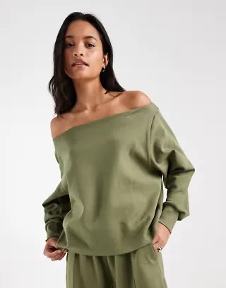 ASOS DESIGN Interlock slash neck top in khaki green