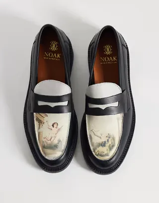NOAK made In Portugal penny loafers with cherub graphic in black leather