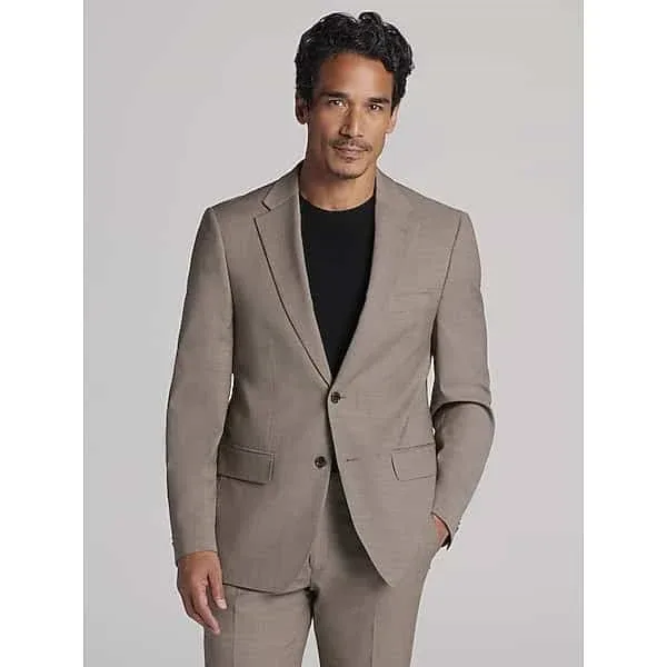 Tommy Hilfiger Modern Fit Tan Sharkskin Suit – Premium Wool-Blend 2-Piece Men’s Suit, Size 46 Short