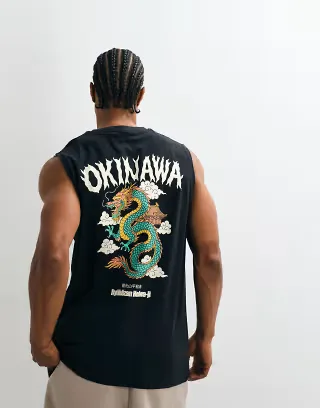 ONLY & SONS oversized fit tank with dragon back print in black