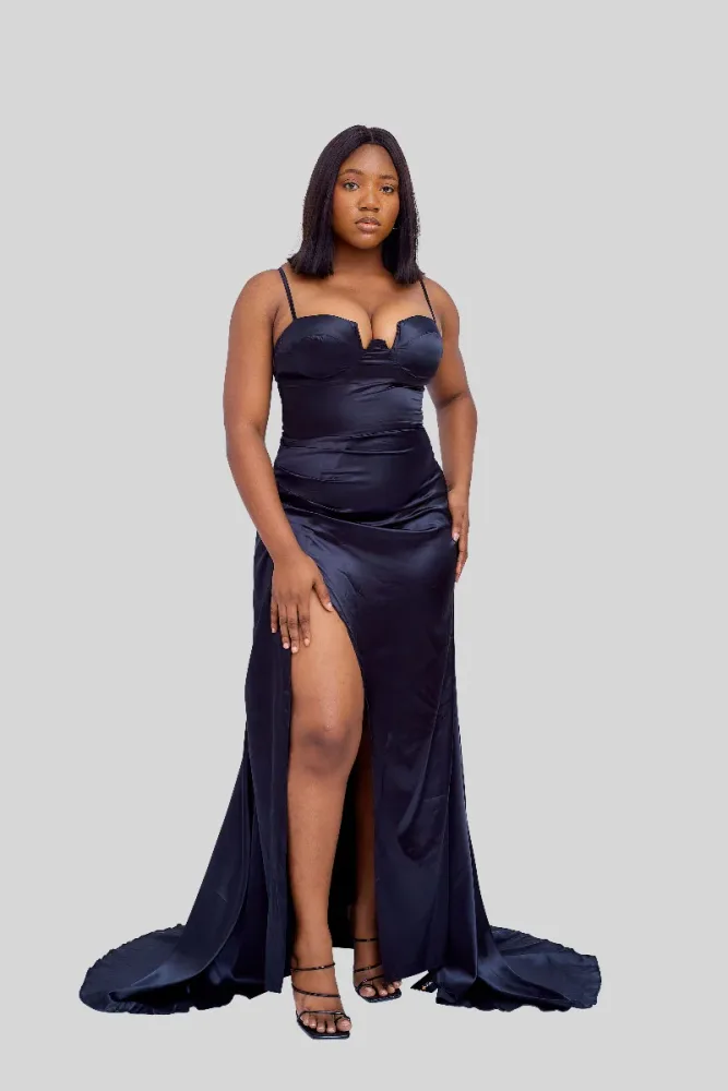 CUP STRAP SIDE RUCHED MAXI DRESS