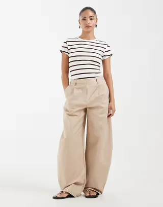 ASOS DESIGN Petite tailored cotton sateen barrel pants in taupe