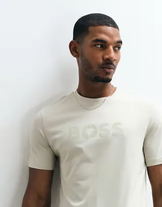 BOSS Orange regular fit tonal logo t-shirt in light beige