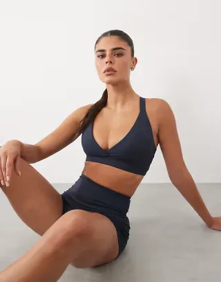 4505 soft touch v neck medium support sports bra with adjustable straps in midnight navy