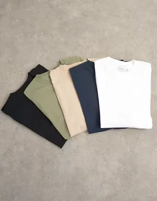 Topman 5 pack classic fit t-shirt in Black, White, Khaki, Navy and Stone