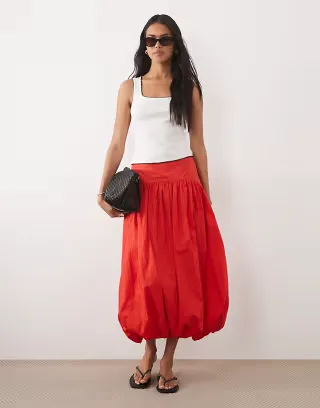 ASOS DESIGN dropped waist bubble maxi skirt in red