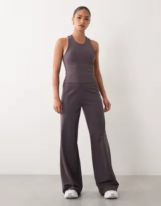 4505 Petite Icon soft touch high waist wide leg dance pant in storm gray