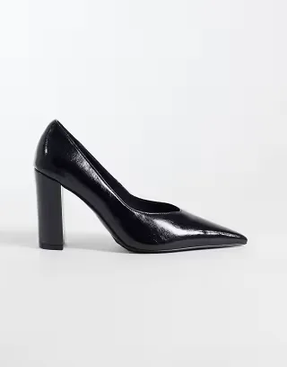 ASOS DESIGN Panda high block heel pumps in black