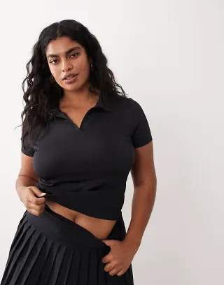 4505 Curve active short sleeve tennis polo top in black