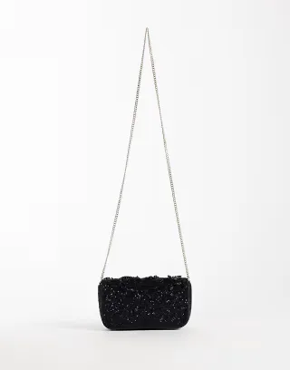 ASOS DESIGN embellished flap over crossbody bag in black