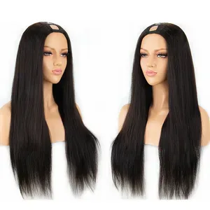 Human Hair U Part Wigs Silky Straight 100% Peruvian Remy Hair Wig Middle Part With Natural Color 130% 150% 180% Density